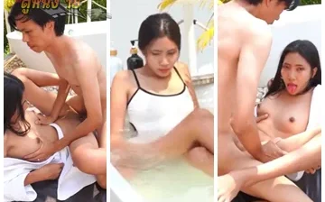 หลุดน้องเบล เย็ดกับแฟนหนุ่มในรีสอร์ทหรู นั่งเล่นเสียวกันในอ่างกลางแจ้ง แล้วไปขย่มควยต่อในห้อง